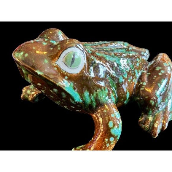 Vintage Large Green Ceramic Frog 🐸 Toad Figurine Hand Crafted Signed Dated 1971 - Picture 7 of 16